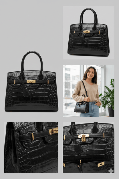 Bolsa Feminina em Couro PU Textura Croco Modelo Blinkin