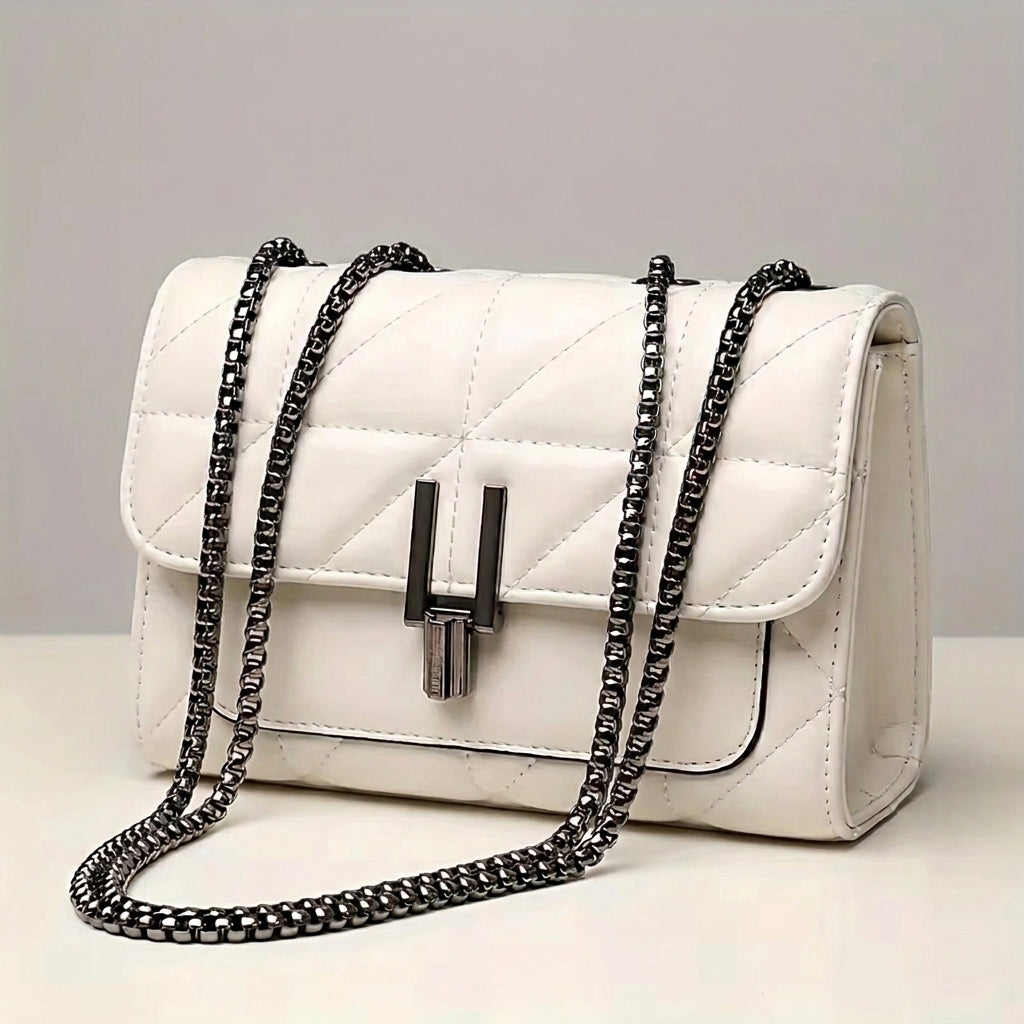 Bolsa Feminina Transversal Matelassê em Couro PU com Corrente Modelo Emilly